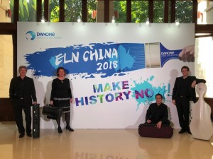 Photo des musiciens du Quatuor Annesci lors de leur intervention en Chine pour Danone