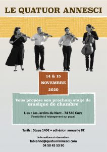 Affiche du stage avec le Qautuor Annesci 14 et 15 novembre 2020