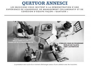 Invitation à une démonstration du Quatuor Annesci musique et management Lausanne 13 novembre 2018