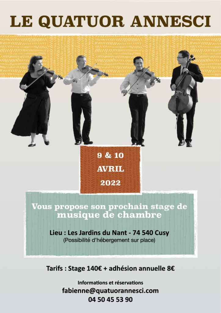 Stage de musique de chambre avec le Quatuor Annesci les 9 et 10 avril 2022